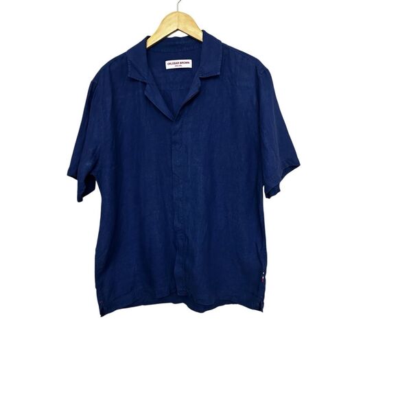 Orlebar Brown Pure Linen Blue Short Sleeve Cuban Shirt Made in Portugal XXL - Picture 1 of 4